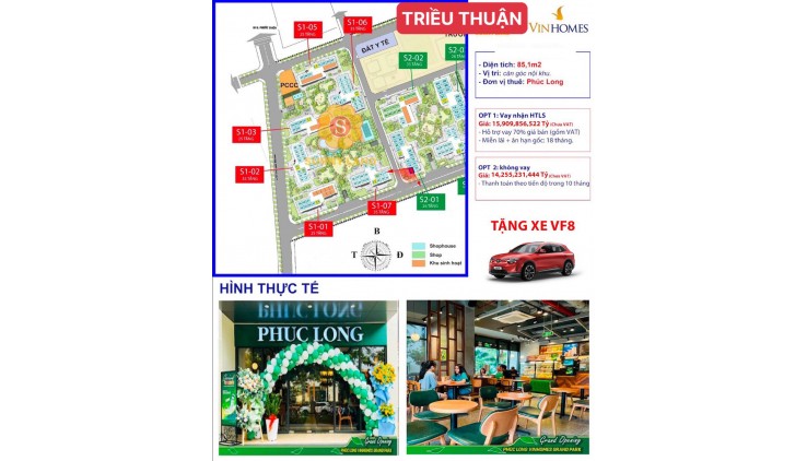 BÁN SHOPHOUSE Căn góc 2 mặt tiền VINHOMES GRAND PARK Giá: 14,255 tỷ CÓ SẴN HỢP ĐỒNG THUÊ 5-10 NĂM - DT: 85,1m2